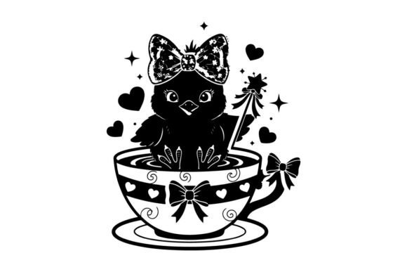 Adorable Silhouette Cat in Decorative Te: A Designer's Versatile Asset