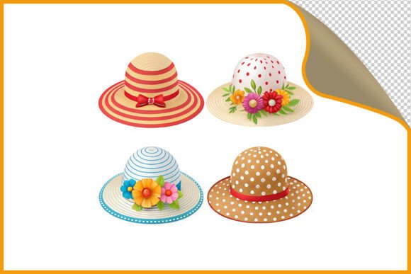 Decorative Floral Sun Hats PNG: Creative Design Asset