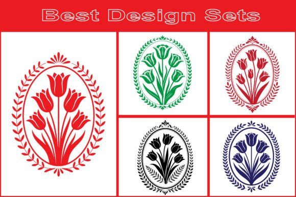 Decorative Tulip Oval Floral Vector: A Vintage Design Essential