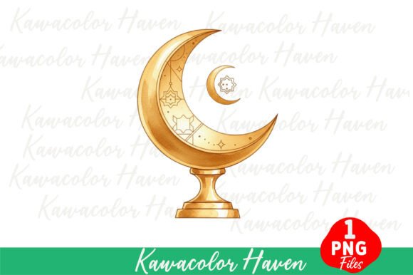 Golden Crescent Moon on Decorative Stand: A Design Asset with Endless Potential